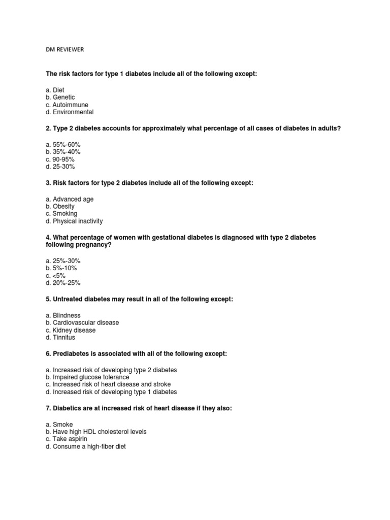 DM Questions Review PDF Diabetes Mellitus Diabetes Mellitus Type 2