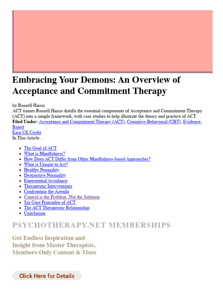Acceptance and Commitment Therapy (ACT)_ An Overview | PDF