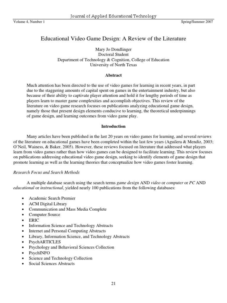 Educational Video Game Design | PDF