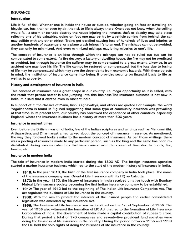 Insurance Law - Unit 1 | PDF
