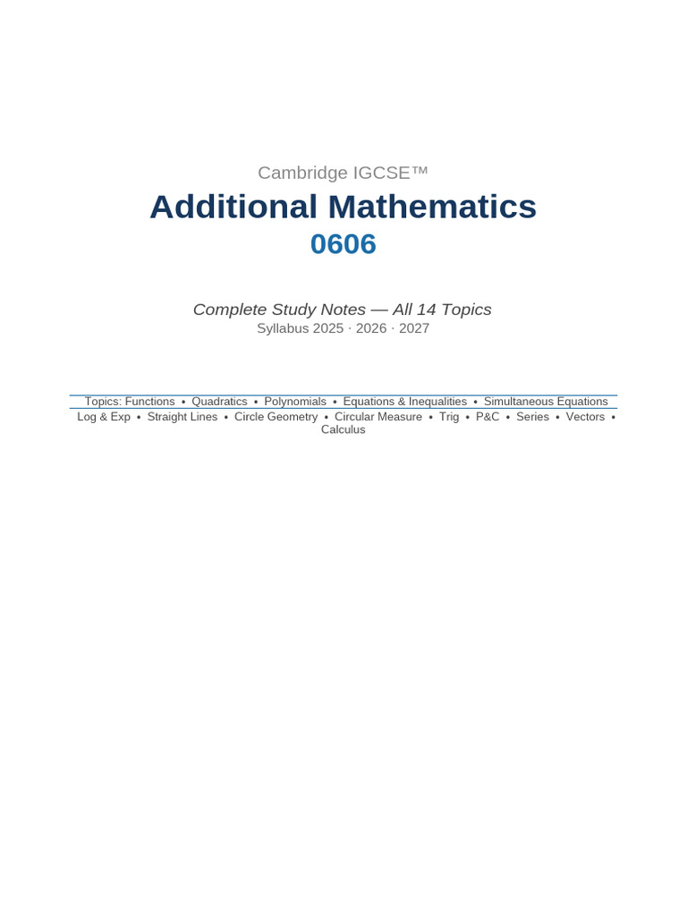 0606 AddMaths Notes | PDF