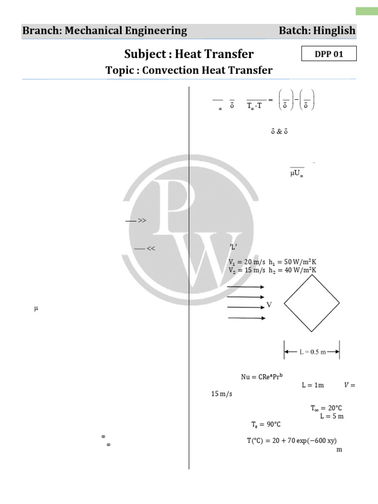 Convection Heat Transfer DPP 01 | PDF