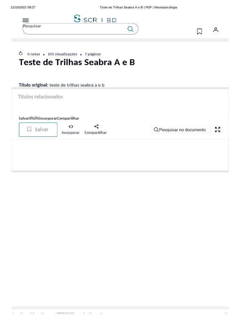 Teste de Trilhas Seabra a e b PDF Neuropsicologia | PDF