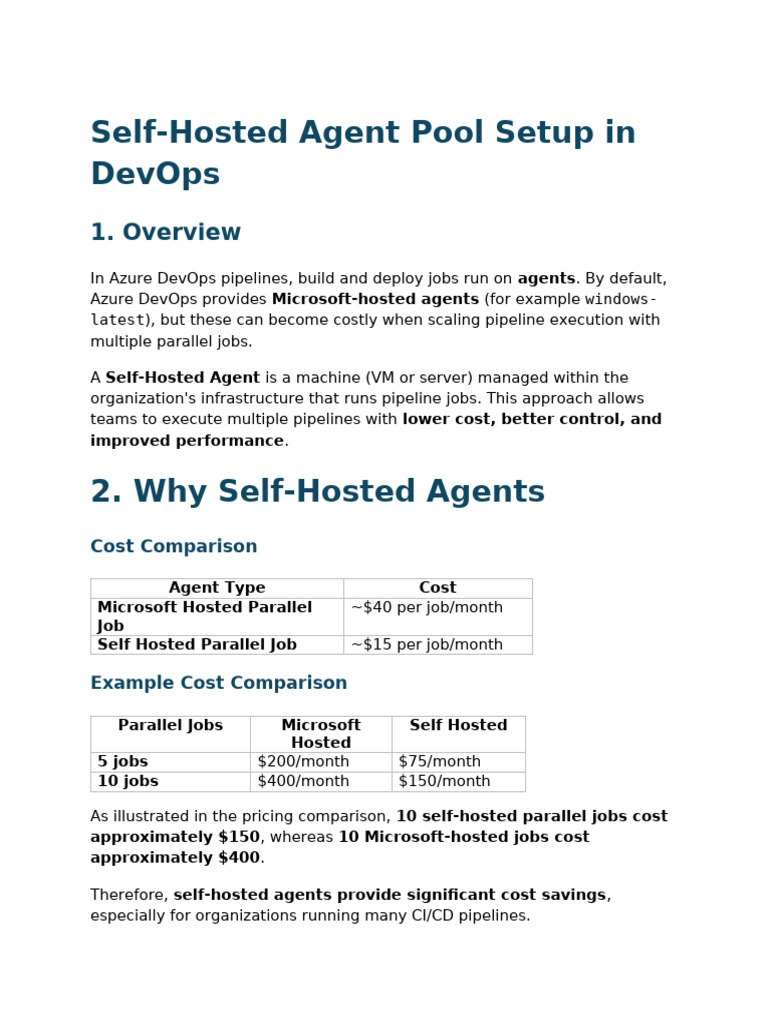 Self-Hosted Agent Pool Setup in Azure DevOps | PDF