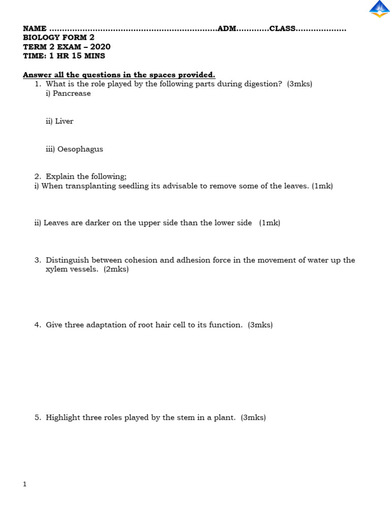 Form 2 Biology Qs | PDF