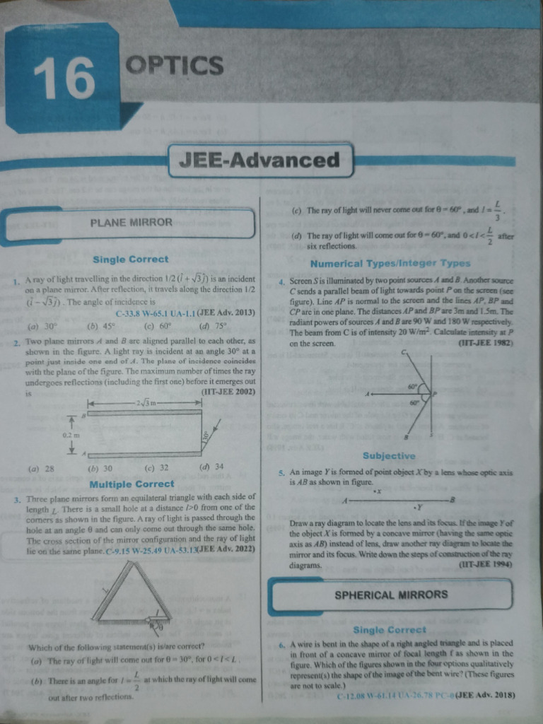 Jee advanced Optics 1978-2025 pyqs | PDF