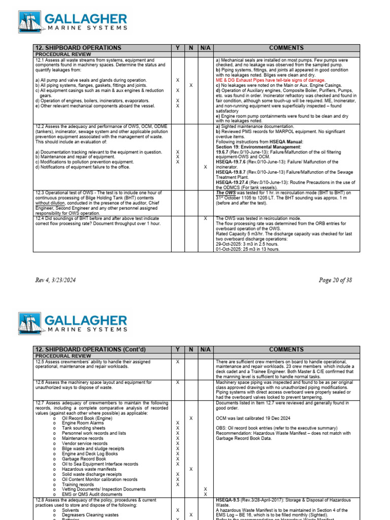 VECP Audit checklist Shipboard checks | PDF