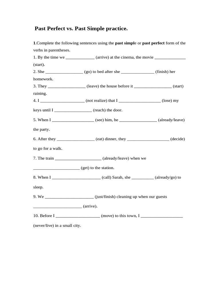 Past Perfect vs. Past Simple Practice. | PDF