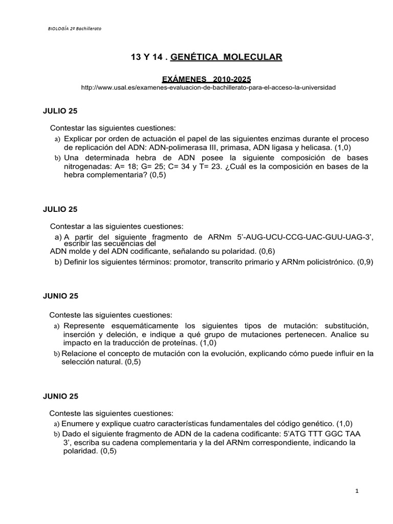 13 y 14 Genética molecular | PDF | Adn | Codigo genetico