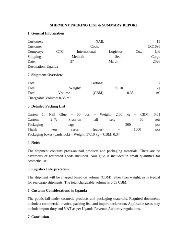 Shipment Report Uganda | PDF
