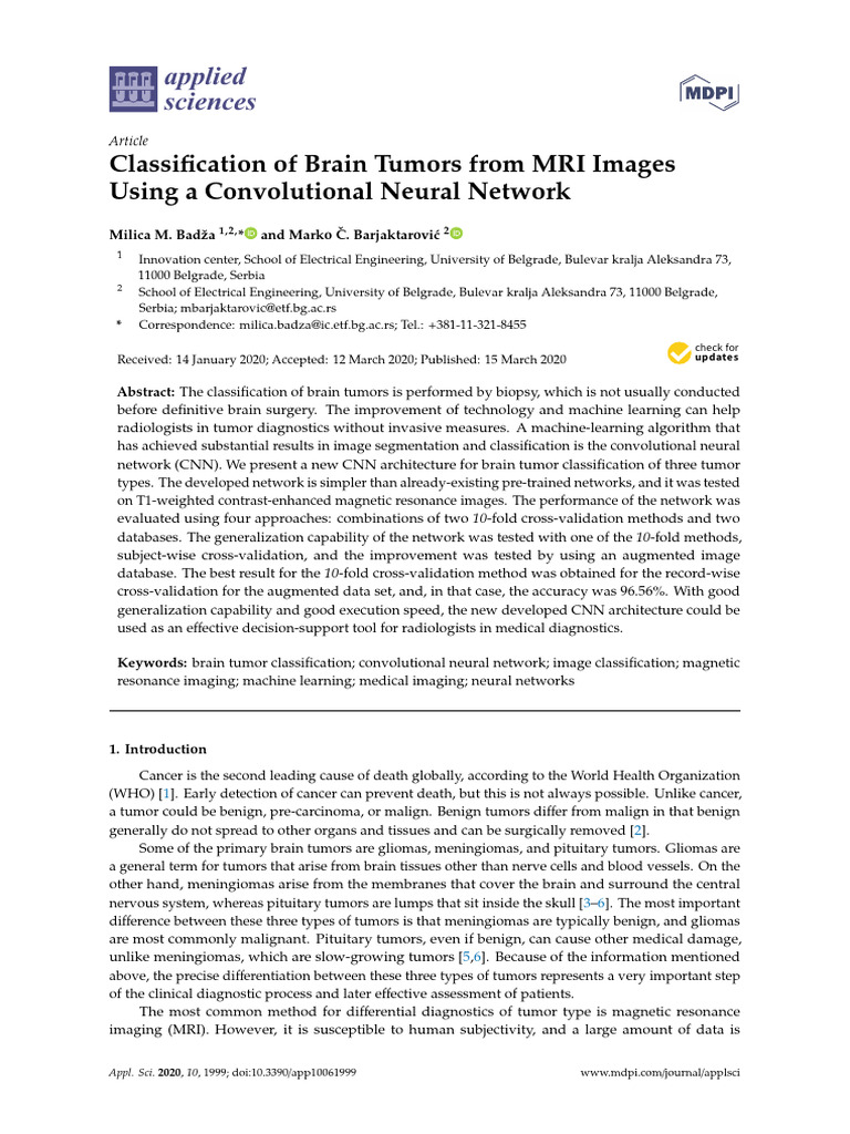 Classification of Brain Tumors From MRI Images Usi | PDF