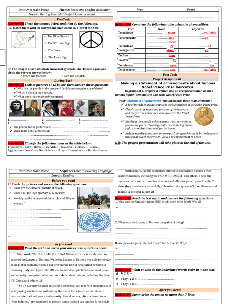 Make Peace Worksheet 2025 | PDF