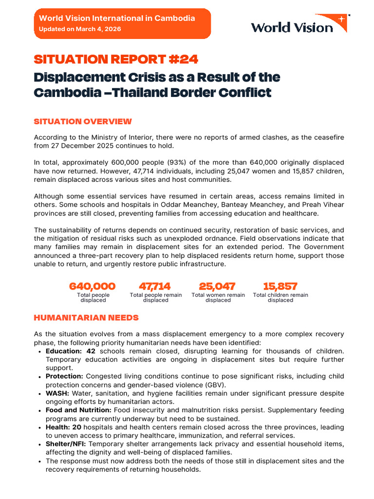 World Vision Cambodia Sitrep 24, Updated On 3 March 2026 | PDF