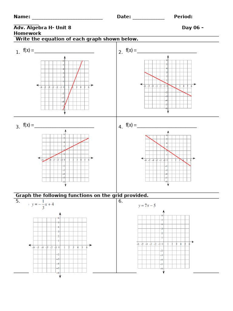 Day 06 - Homework - Graphing Lines | PDF
