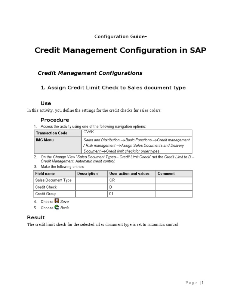 SAP SD Credit Management Configuration | PDF | Menu (Computing) | Credit