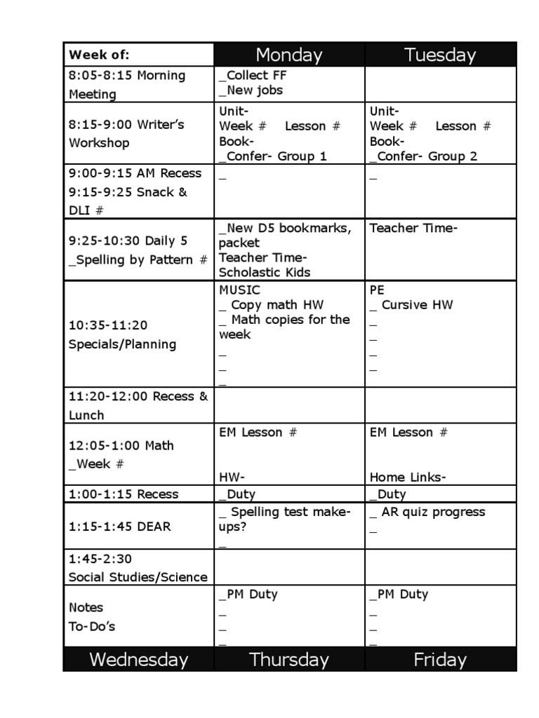 Weekly Lesson Plan and Schedule | PDF