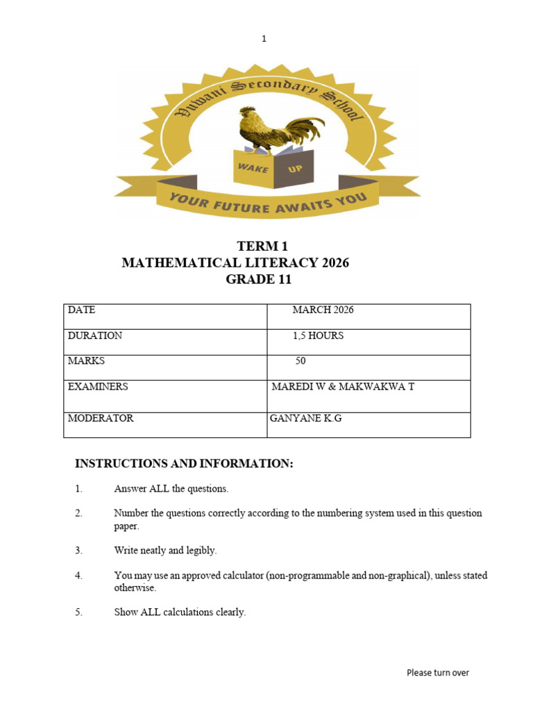 Grade 11 Term 1 2026 Test Vuwani New | PDF