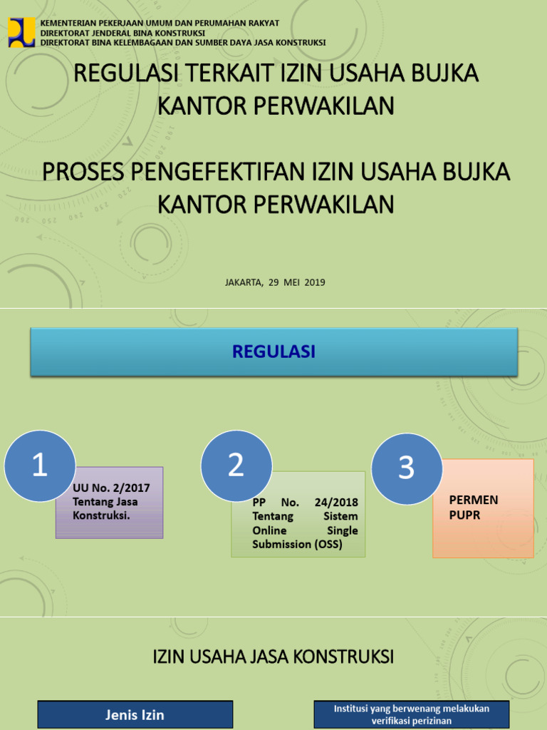 Bahan Paparan Penjelasan Izin Usaha Kantor Perwakilan BUJKA, Jakarta 29 ...
