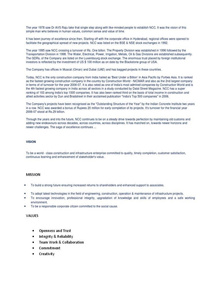 Mission: Vision | PDF | Employment | Electrical Substation