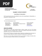 UXC Annual Report to Shareholders