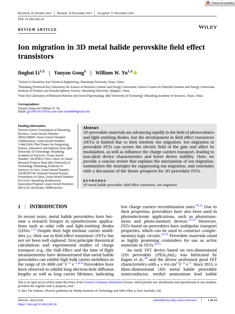 Electron - 2024 - Li - Ion migration in 3D metal halide perovskite ...