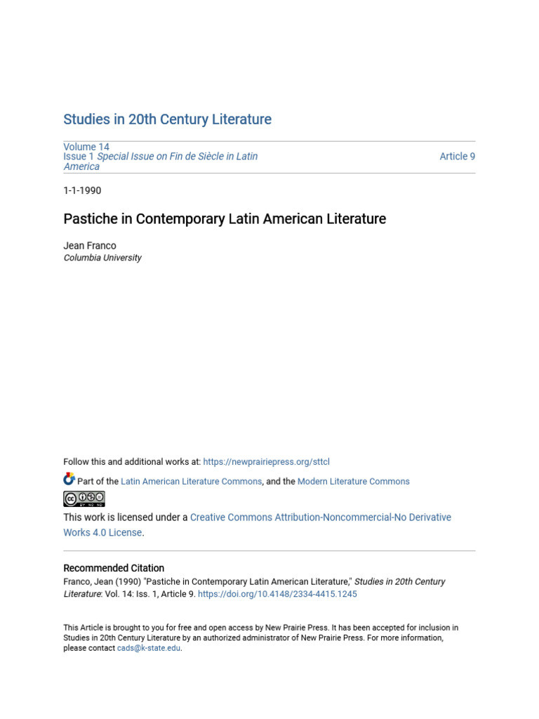 Pastiche in Contemporary Latin American Literature | PDF