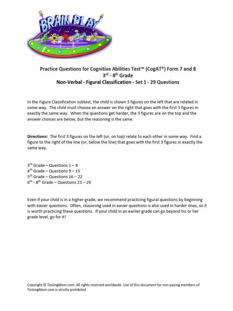 CoGAT Non-Verbal - Figural Classification | PDF