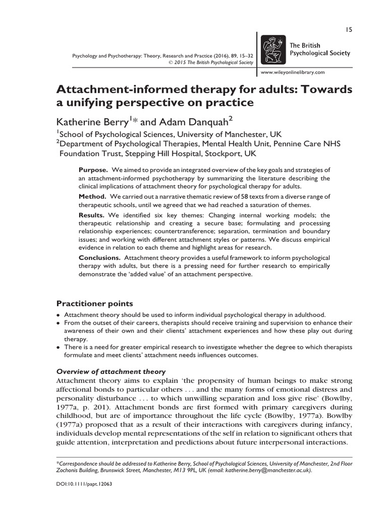 Psychol Psychother - 2015 - Berry - Attachment‐Informed Therapy for ...