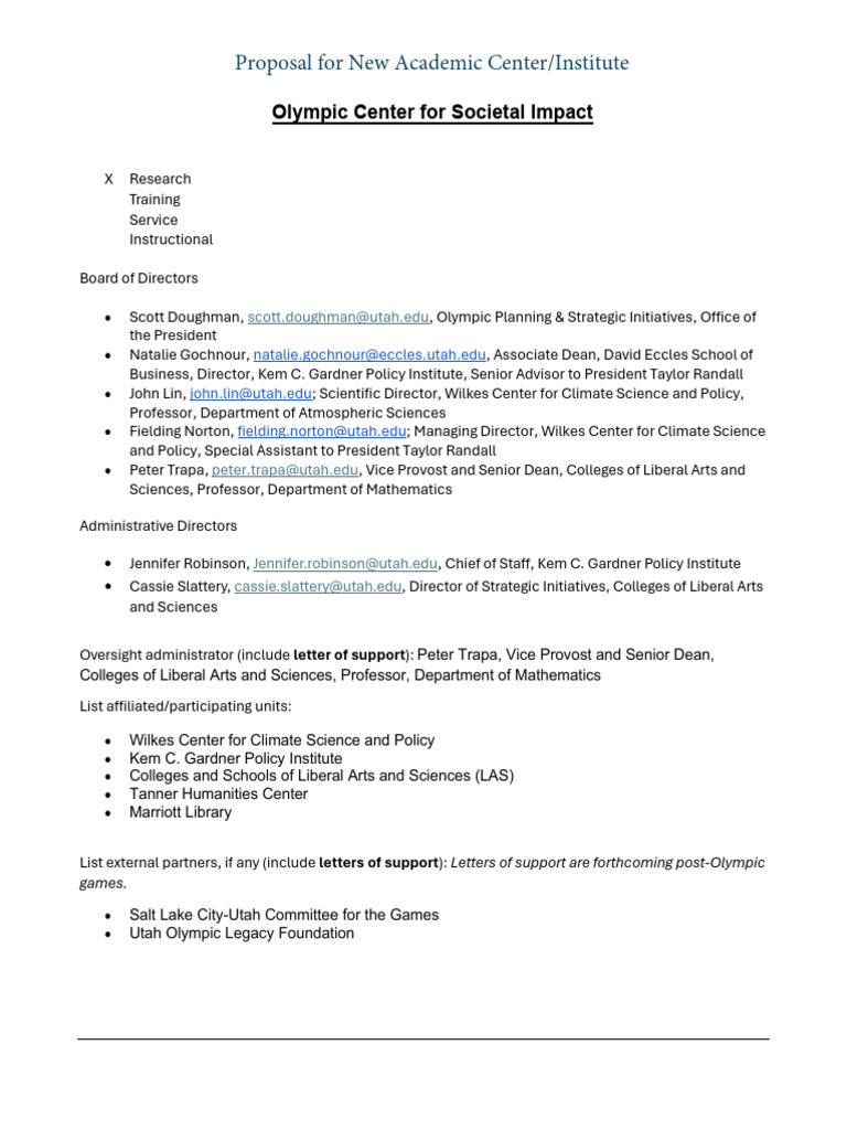 University of Utah proposal for an Olympic research center | PDF