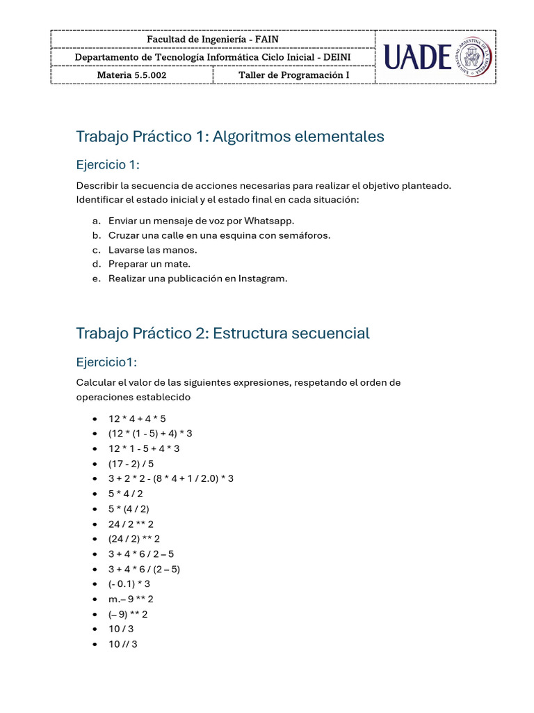 Guia de Ejercicios Taller de Programacion I - Ver 1.0 | PDF ...