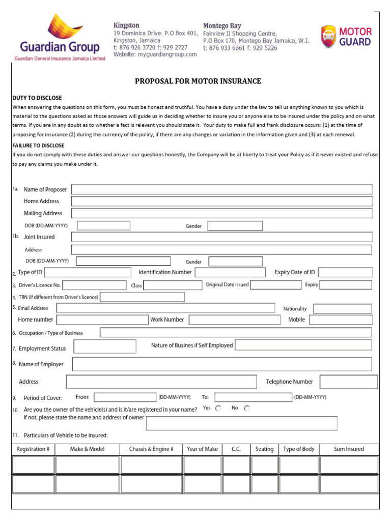 GGJ Motor Proposal Form | PDF | Insurance | Driving