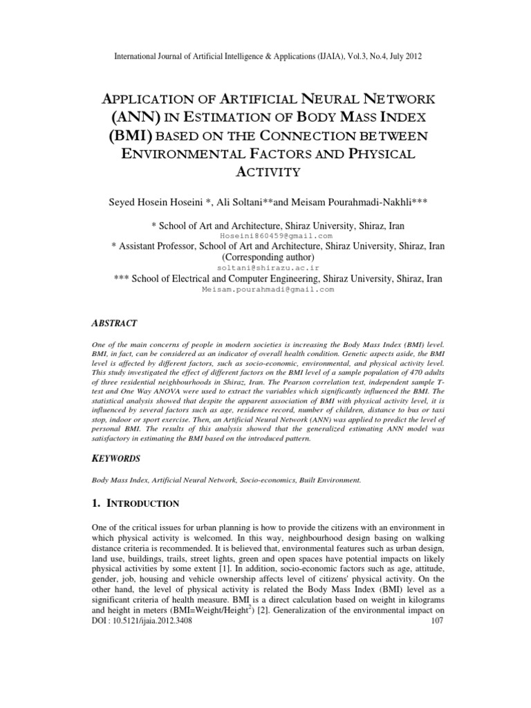 Application of Artificial Neural Network (ANN) in Estimation of Body ...