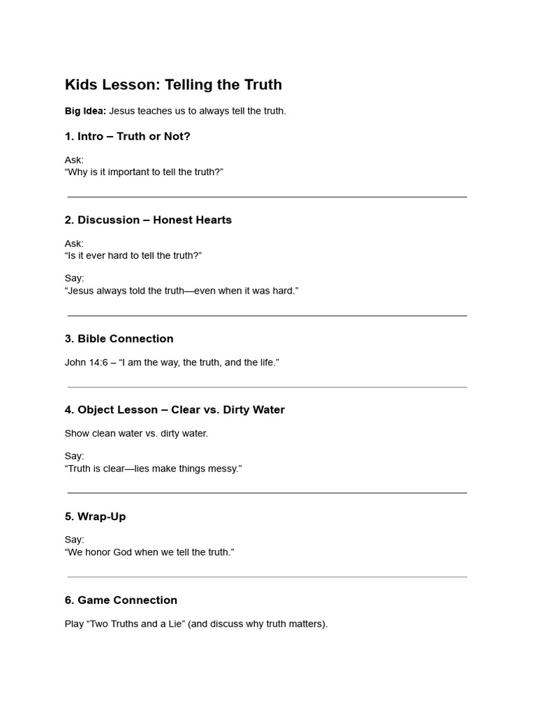 Kids Lesson_ Telling the Truth | PDF