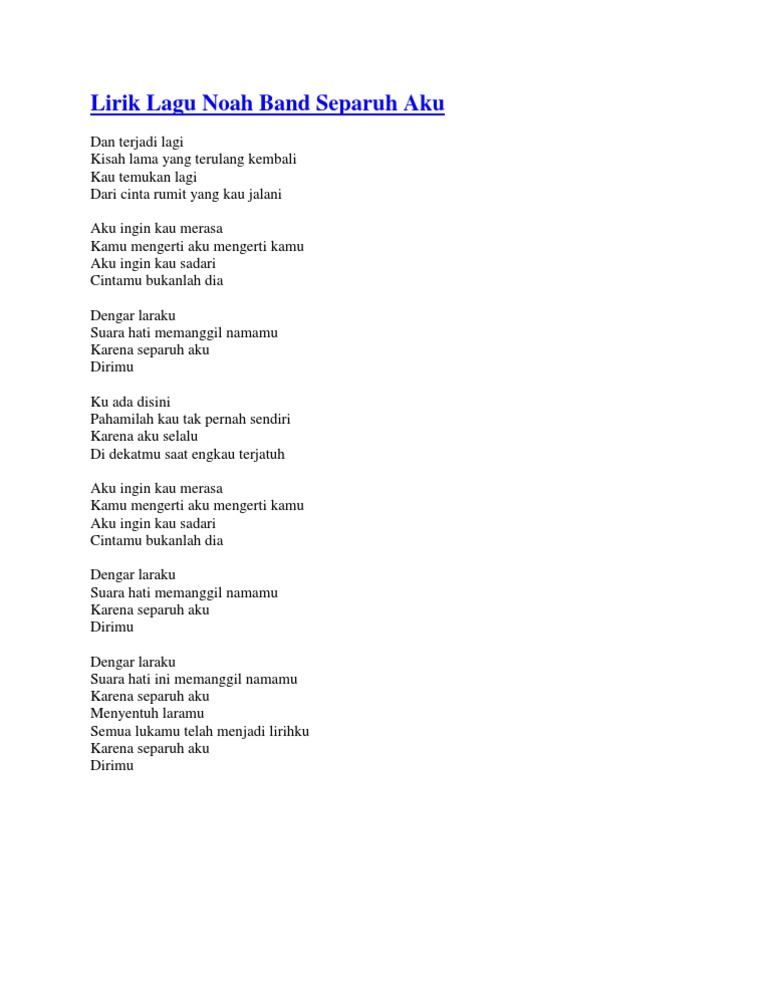 Lirik Lagu Noah Band Separuh Aku Pdf