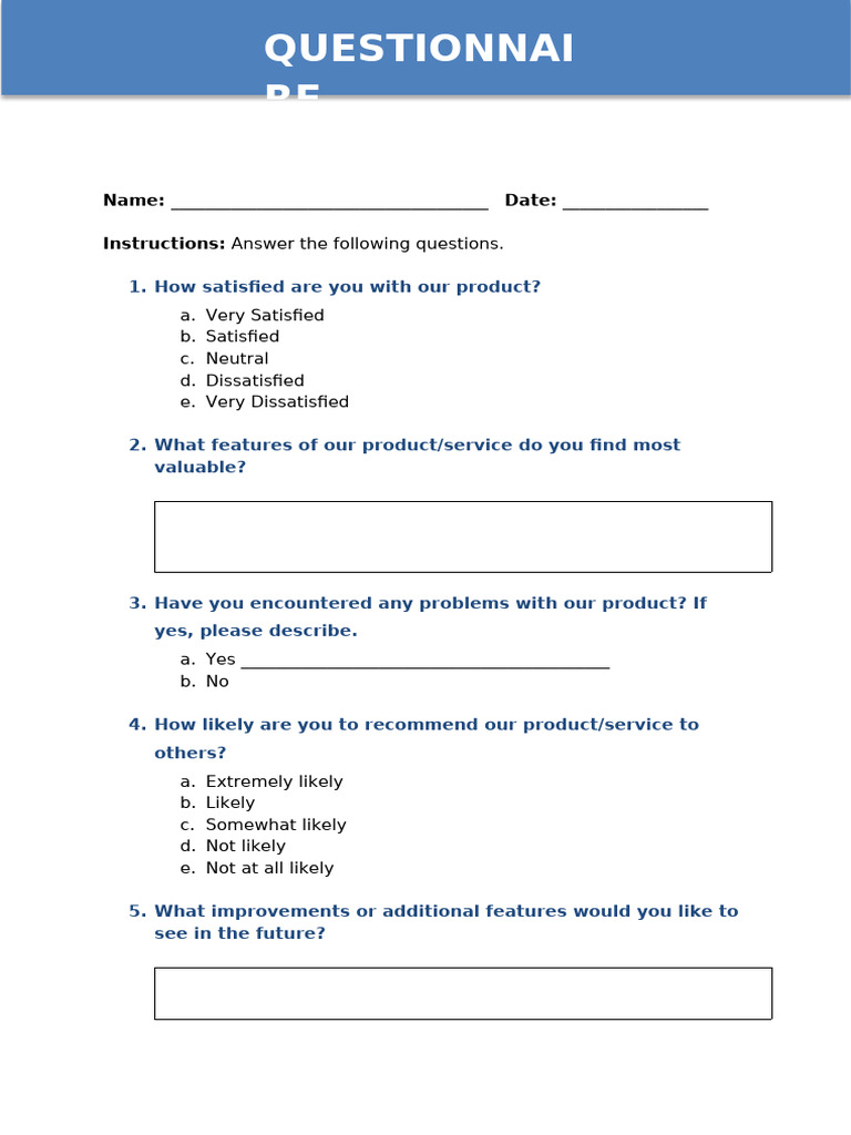 Questionnaire Word Template | PDF