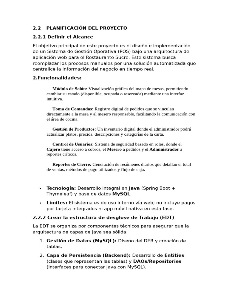Planificación Del Proyecto | PDF | Mi sql | Java (lenguaje de programación)