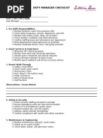 Night Shift Manager Checklist | PDF