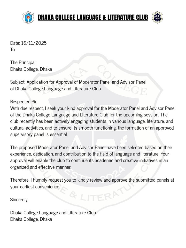 Date to the Principal Dhaka College, Dhaka Subject Application for ...