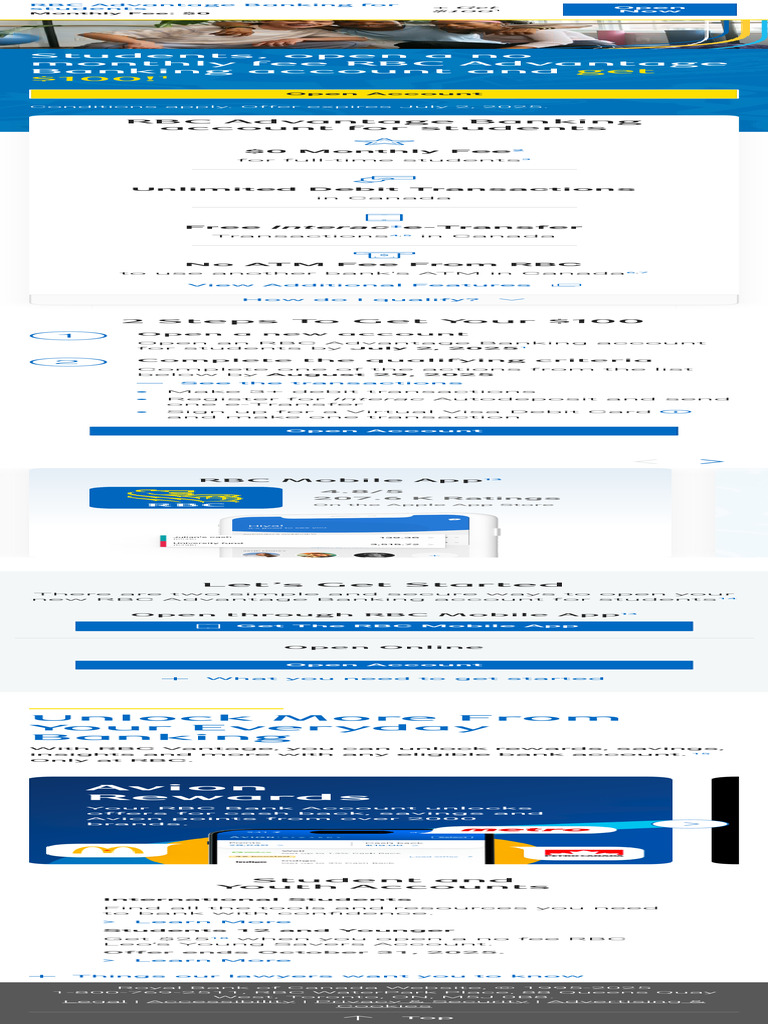 Student Bank Account - Get $100 - RBC | PDF | Debit Card | Payments