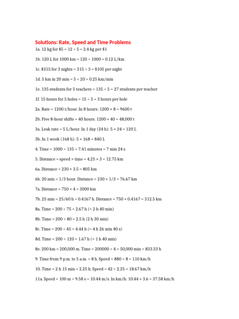 Rate Speed Time Solutions | PDF