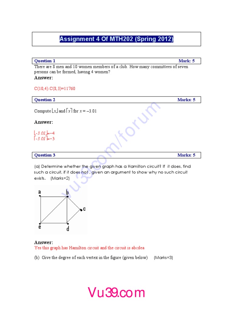 ) 2012 Spring (202 of MTH 4 Assignment: Answer | PDF | Science ...