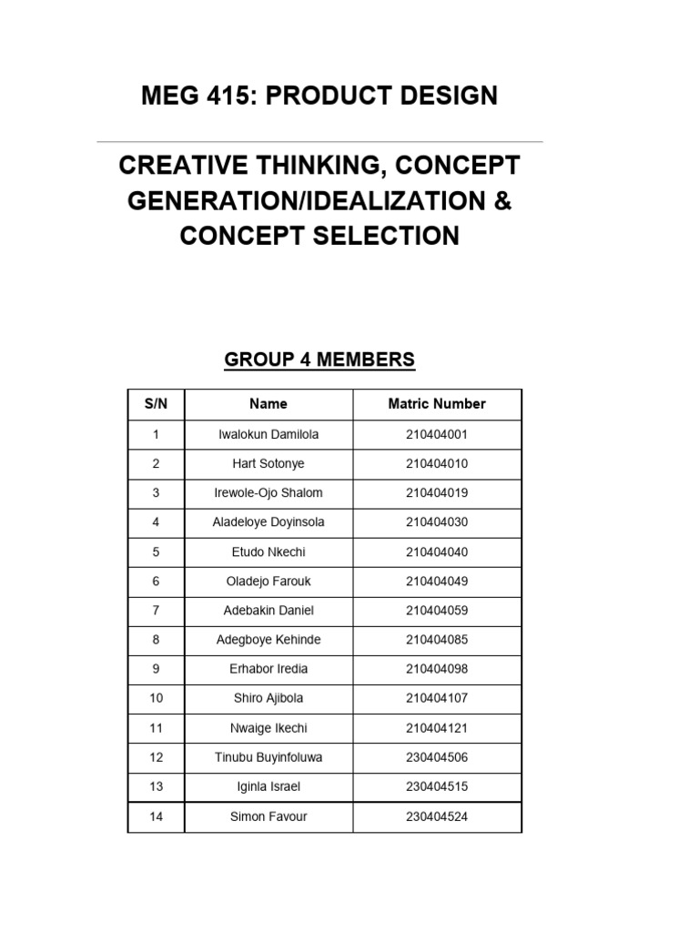 Theory - Creative Thinking, Concept Generation and Concept Selection | PDF