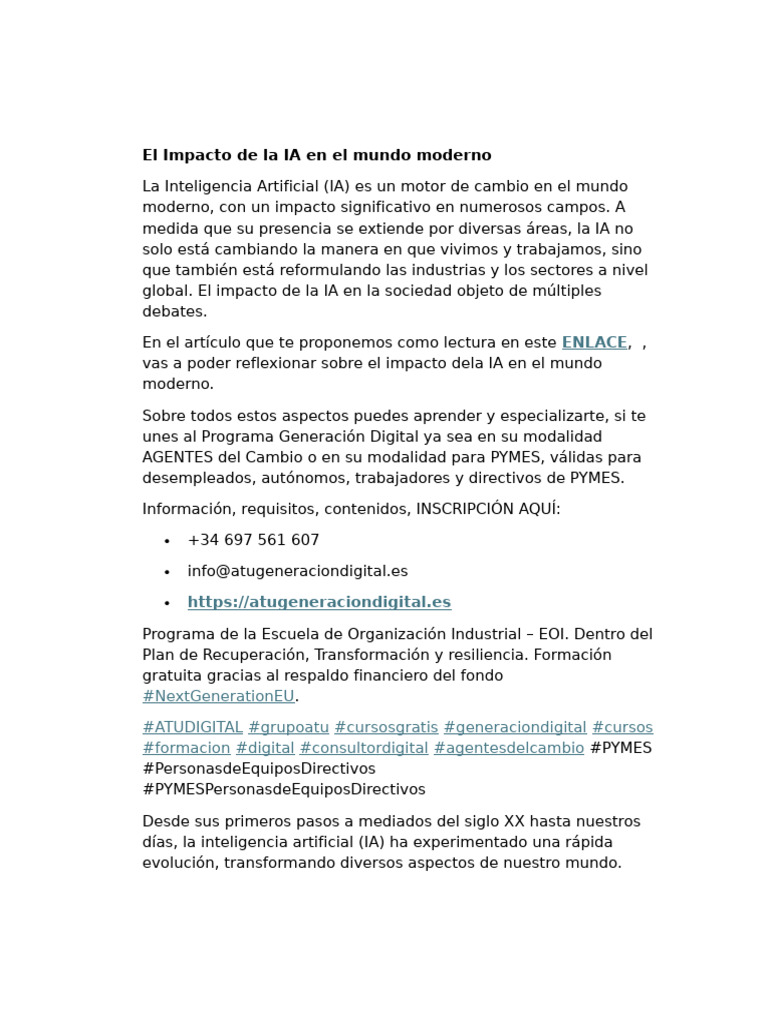 El Impacto de La IA en El Mundo Moderno | PDF | Inteligencia artificial ...