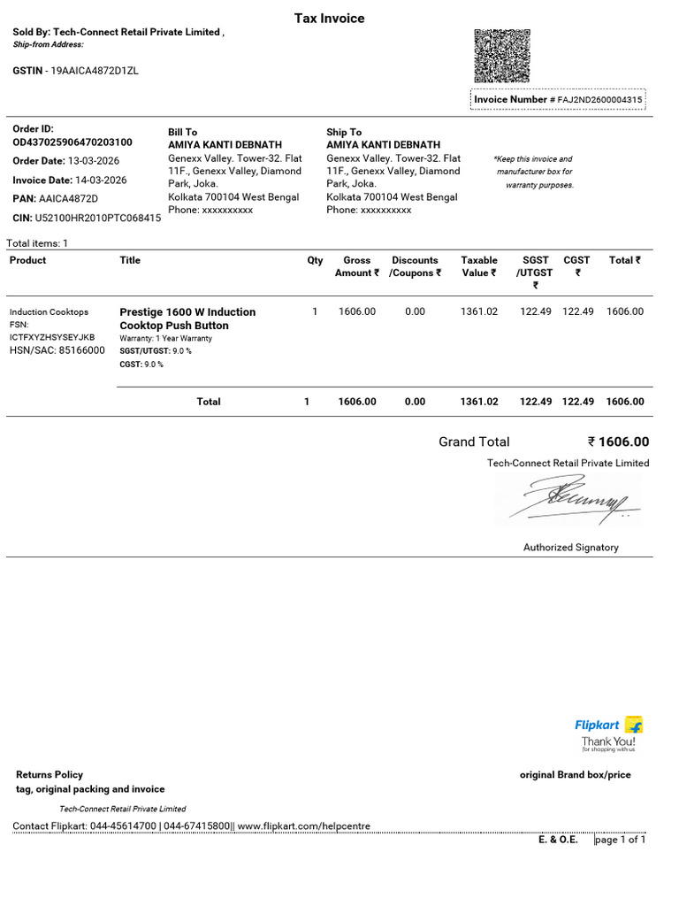 Ind. cooktop invoice | PDF
