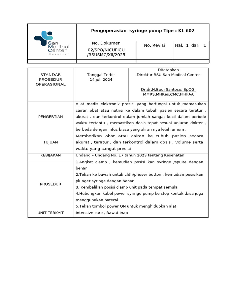 Sop SYRINGE Pump Nw | PDF