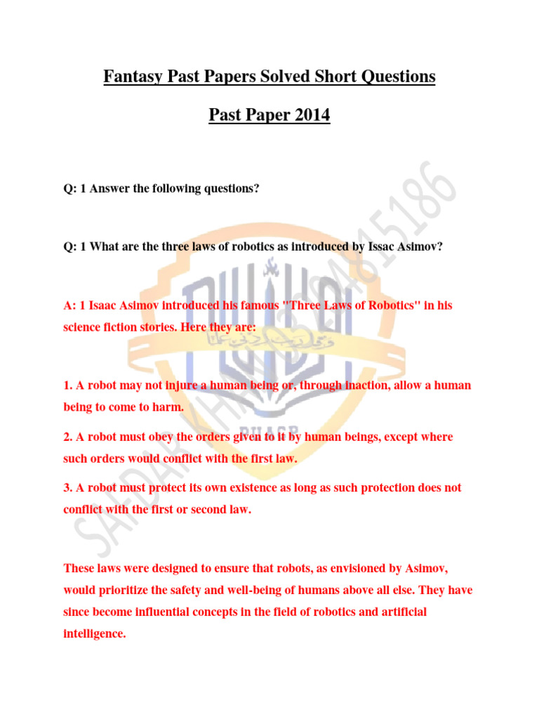 Fantasy 2014 to 2025 Past Papers SHORT Questions Solved_watermark | PDF ...
