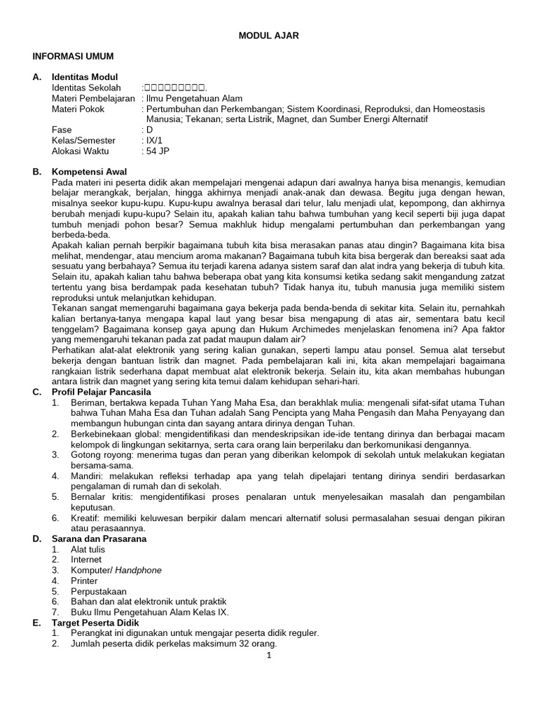 MODUL AJAR Kelas IX | PDF