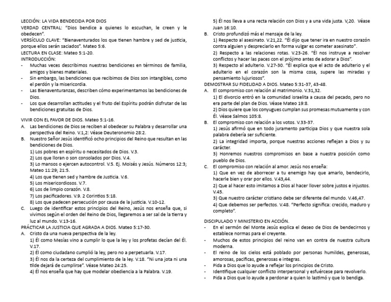 La Vida Bendecida Por Dios 1 | PDF | Evangelio de Mateo | Sermón de la ...