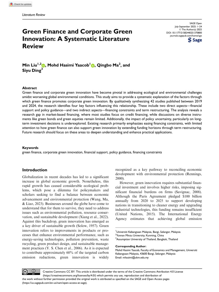 Liu Et Al 2025 Green Finance and Corporate Green Innovation A ...