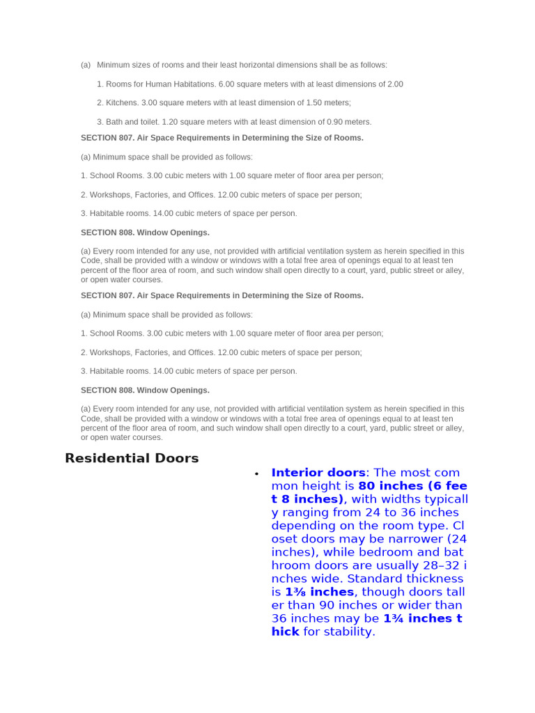 Minimum Sizes of Rooms and Their Least Horizontal Dimensions Shall Be ...